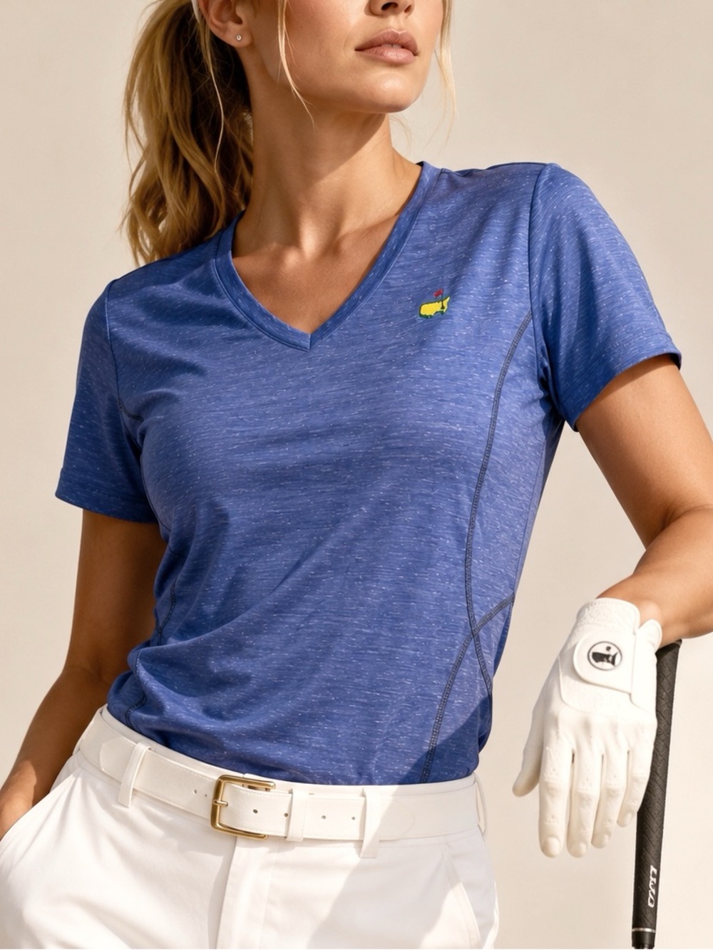 Masters Golf Magnolia Lane Women Purple Technical V-Neck Shirt MEDIUM Activewear